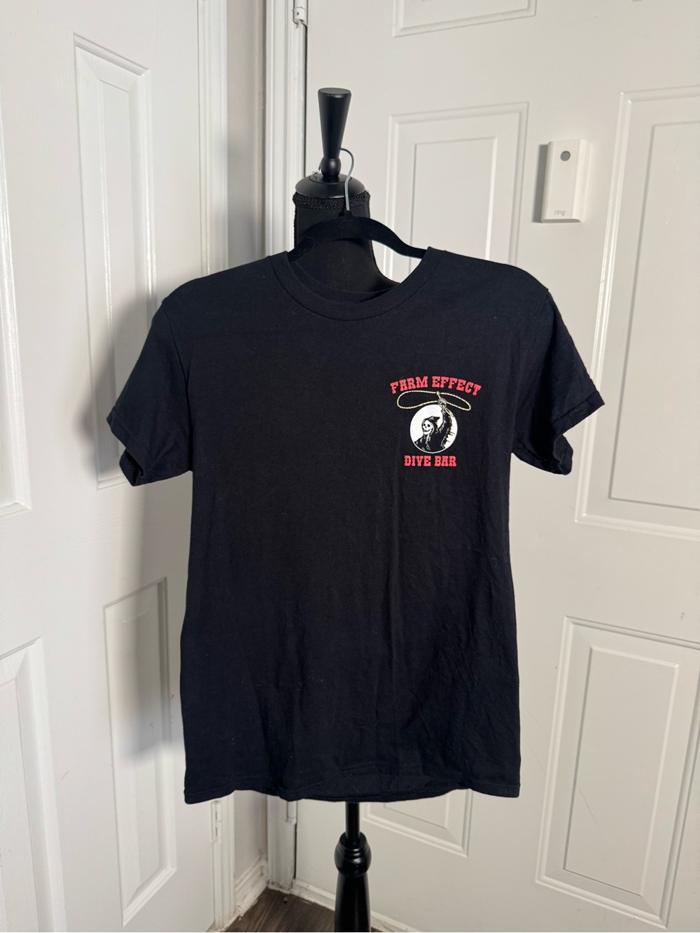Gildan Black Farm Effect Dive Bar Graphic Tee with Red & White Logo
